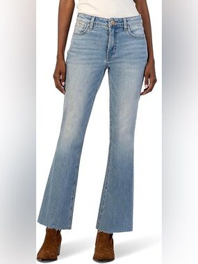 KUT from the Kloth Stella Fab Ab Flare Jeans 0 high-waisted raw hem stretch blue